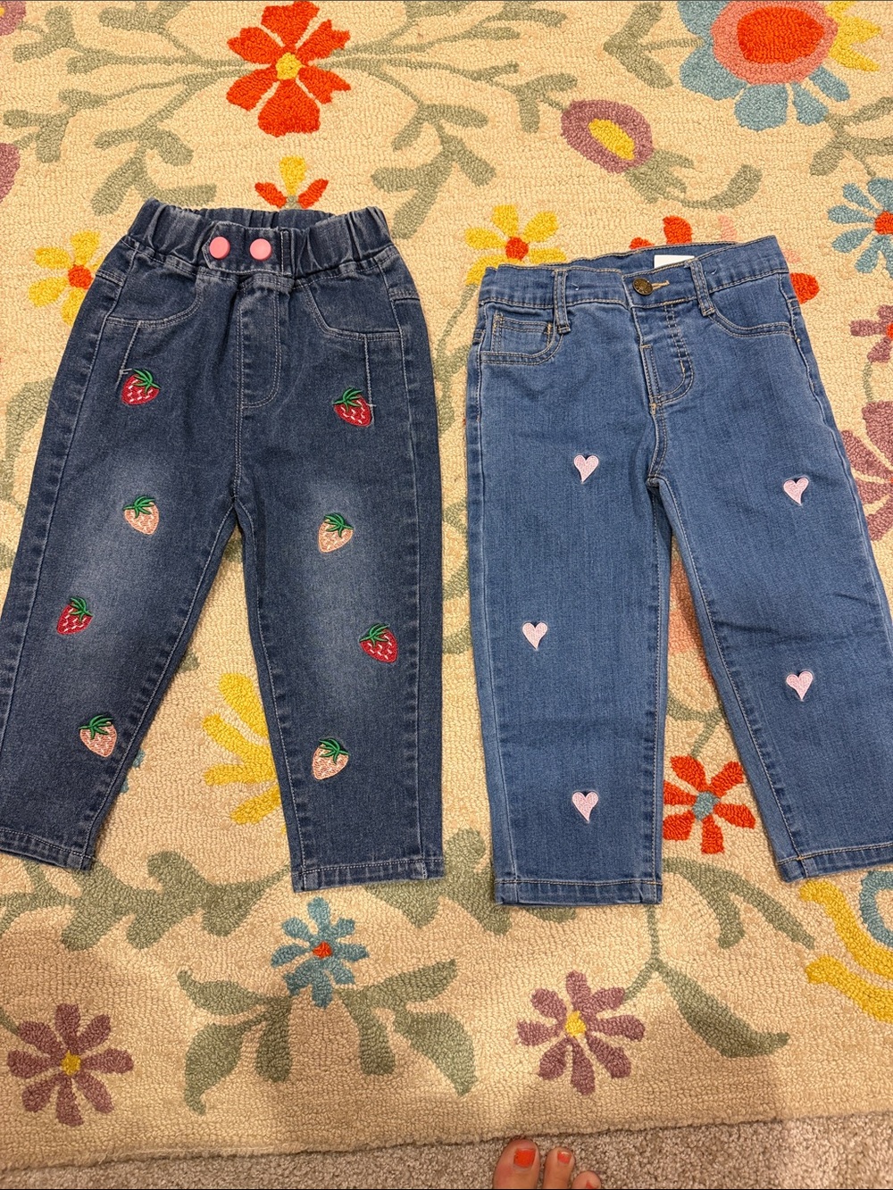 Girls' Embroidered Jeans - hearts and strawberry Accents